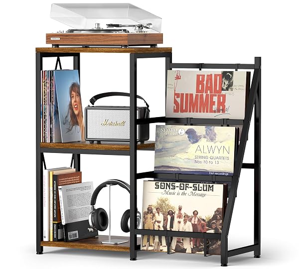 Y&M 3-TIER RECORD PLAYER STAND WITH VINYL RECORD...