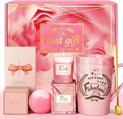 Eletorot Hamper Gift Set for Women Pink Mug Spa Bath Set Self Care Gift