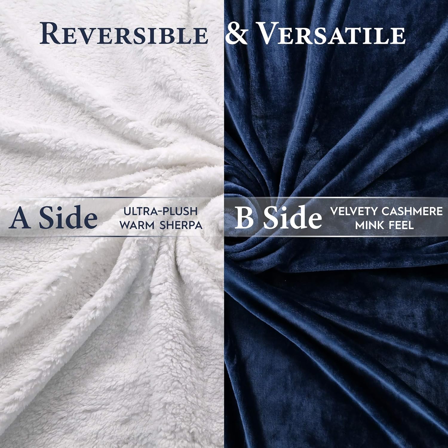 Glamvie Home Soft Reversible Sherpa Twin Size Blanket- Warm, Ultra-Plush, Dual-Sided Sherpa and Fleece Cover for Full or Twin Bed or Couch- Fluffy, Luxurious Faux-Sheepskin (60” x 80”) (Midnight Navy): Home & Kitchen