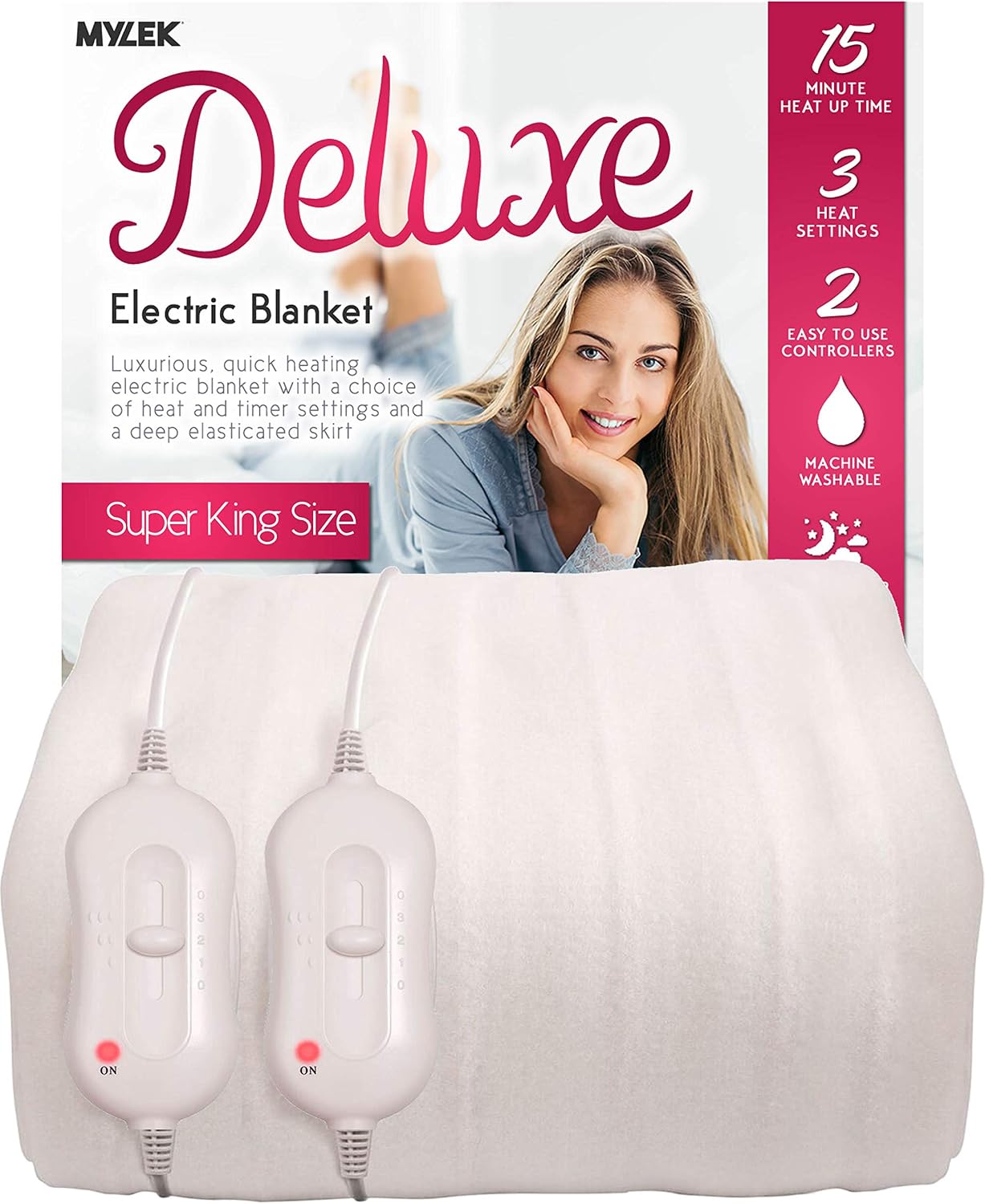 MYLEK Electric Blanket Superking Bed Fitted Heated Mattress Cover Dual Control with Elasticated Skirt