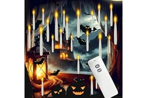 JMTONE Halloween Decoration Floating Candles with Remote, 15 PCs Taper Flickering with 2-Key Remote, 3D Warm Light LED Flameless Candle Battery Operated Classic Taper Candle Set for Home Party Christmas