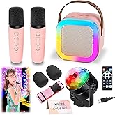 Karaoke Machine for Kids, Portable Bluetooth Speaker with 2 Wireless Microphones, 1 Disco Ball Strobe Lamp 7 Modes Stage Light for Home Room Dance Parties Birthday