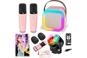 DEABOLAR Karaoke Machine for Kids, Portable Bluetooth Speaker with 2 Wireless Microphones, 1 Disco Ball Strobe Lamp 7 Modes Stage Light for Home Room Dance Parties Birthday