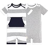 Burt's Bees Baby Baby Boys' Short Sleeve Rompers 2-Pack, 100% Organic Cotton One-Piece Coverall