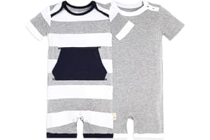 Burt's Bees Baby Baby Boys Short Sleeve Rompers, 100% Organic Cotton One-Piece Coverall and Layette Set