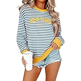 KIDDAD Women Star Striped Sweatshirt Color Block Y2k Top City Letter Print Pullover Fall Casual Crewneck Graphic Shirt