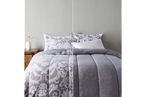 Amazon Basics King Size Comforter Sets, Ultra-Soft Lightweight Microfiber Reversible 3-Piece Bedding, Gray Medallion