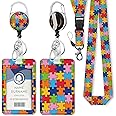 Autism Awareness ID Badge Holder with Breakaway Lanyard, Fashionable Lanyards for ID Badges Women, Cute Puzzle Badge Reel Retractable, ID Card Holder Keychain Name Badge Clip, Nurse Teacher Gifts