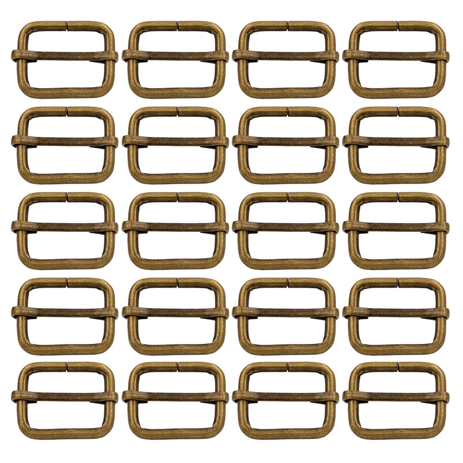 BIKICOCO Metal Slide Adjuster Buckle Tri-Glides with Movable Center Bar, for Straps, 1 x 3/4 Inch, Bronze, Pack of 20