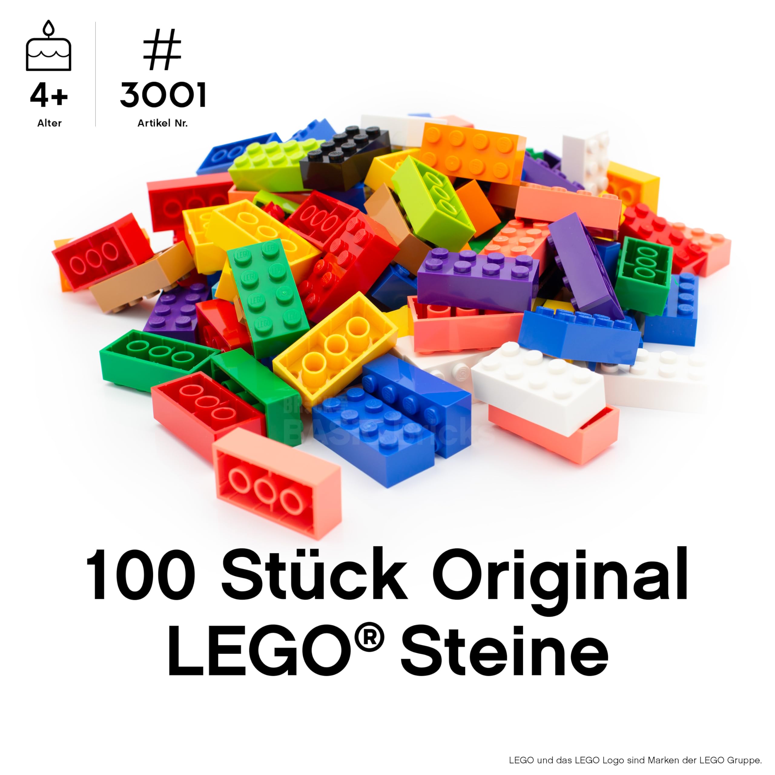 LEGO Steine 2x4 Bunt, 100 Stück - Einzelne LEGO Bausteine XXL, Grundbausteine für Legoplatten und Bausteine Classic Box, 8er Legosteine Classic ab 4 Jahre | Basic Bricks (3001) 2