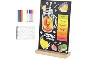 BOUBONI 1 Pack Small Chalkboard 6 x 8 inch Tabletop Chalkboard Sign with Wood Base Double-Sided Message Boards Menu Chalkboar