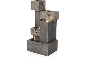Alpine Corporation ZDQ110 19" Indoor/Outdoor Multi-Tier Water Fountain with LED Lights – Cascading Waterfall Feature for Gardens, Patios, Yards, and Home Décor, Gray
