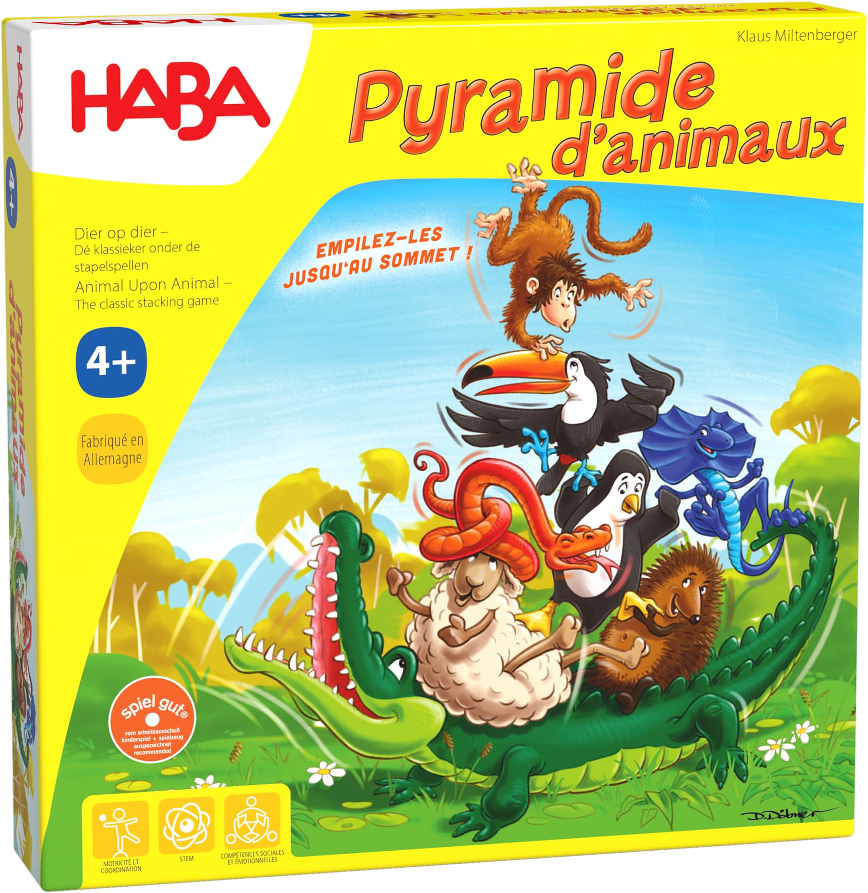 HABA Animal Pyramid, Stacking Game for 2-4 Players Ages 4+, with Wooden Animal Figurines, Also Playable in Solo 3478
