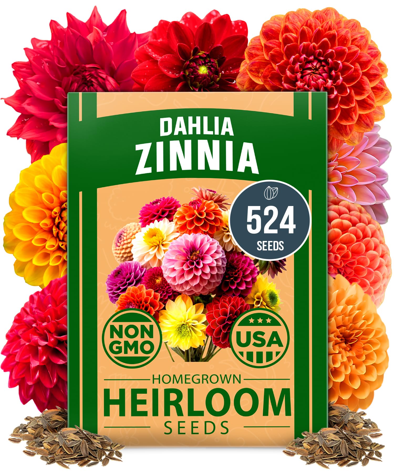 Photo 1 of HOME GROWN ??? ??????? Zinnia Dahlia Seeds Pack for 2026 – 524 ???-??? Flower Seeds | Vibrant Zinnia Elegans for Pollinator Gardens, Borders & Containers | Easy-to-Grow Outdoor Blooms
