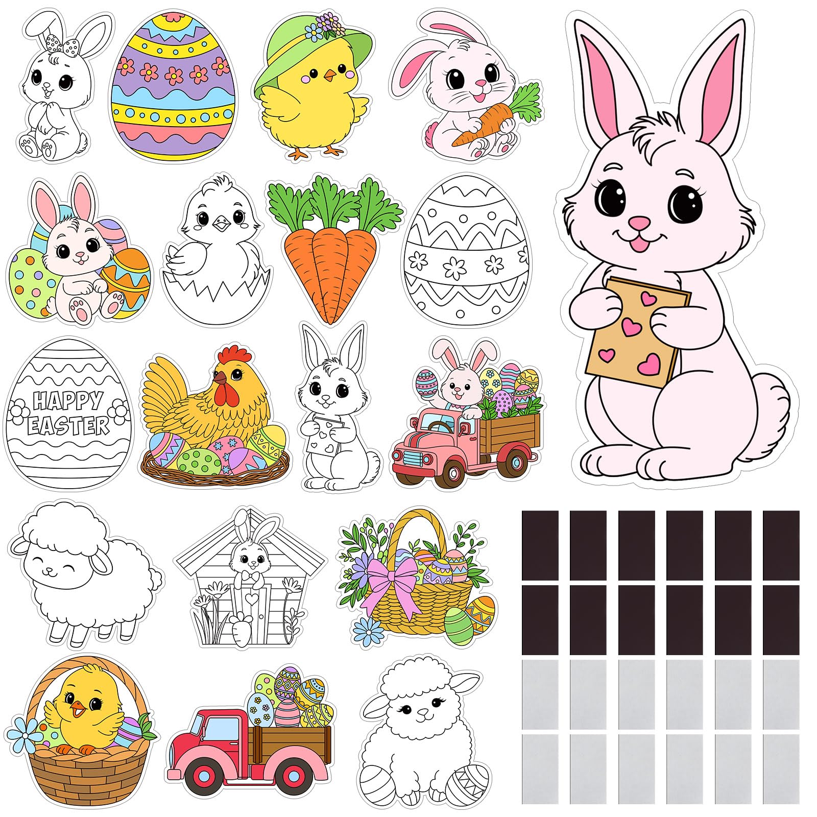 Photo 1 of Mootycapa 36 Pcs Easter Coloring Crafts Magnets Easter Crafts Kit DIY Bunny Refrigerator Magnets Fridge Magnet Decorations Color Your Own Hanging Ornaments for Spring Decor Classroom Home Activities