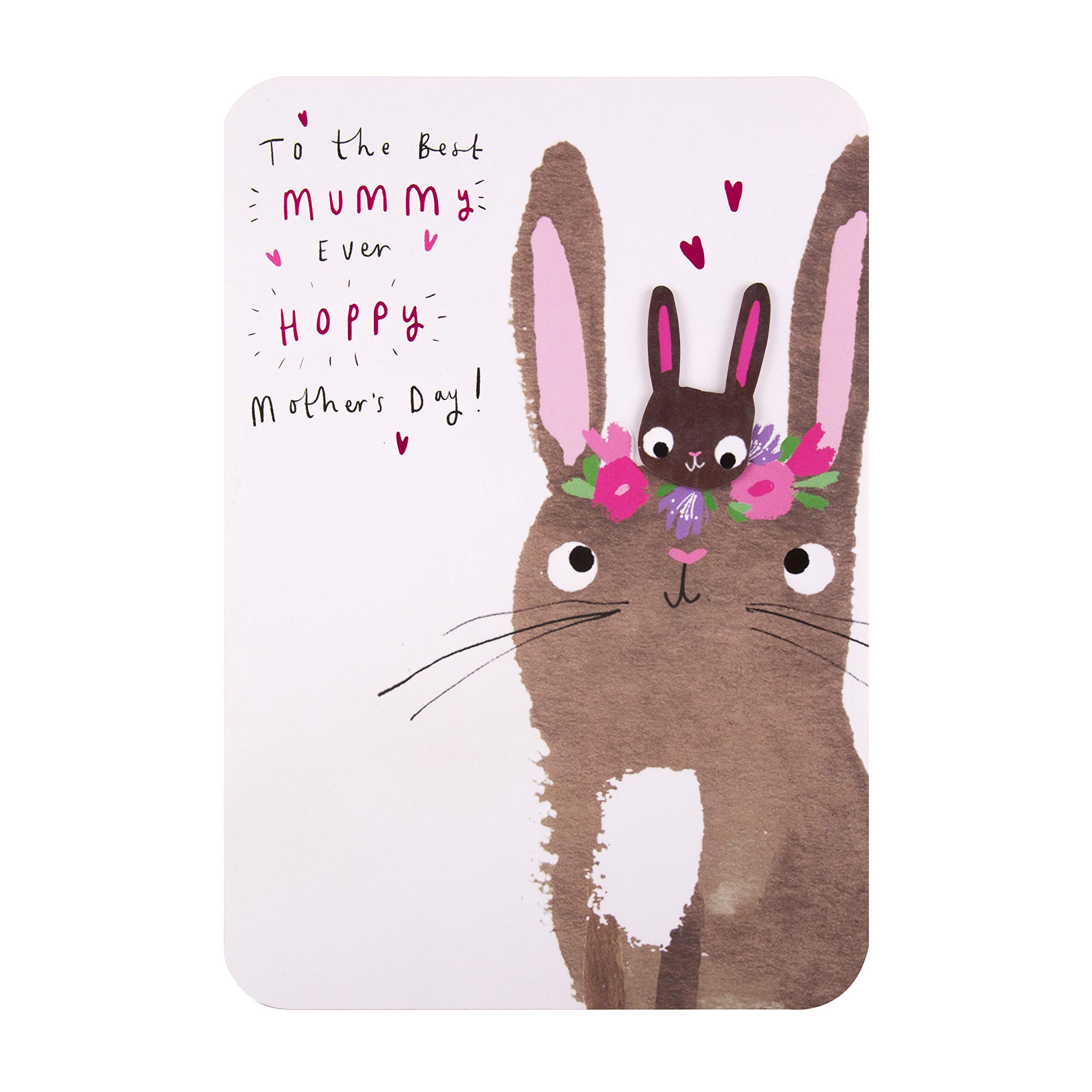 Hallmark Mothers Day Card for Mummy, Cute Rabbits Design, From Daughter, Brown, Pink, White