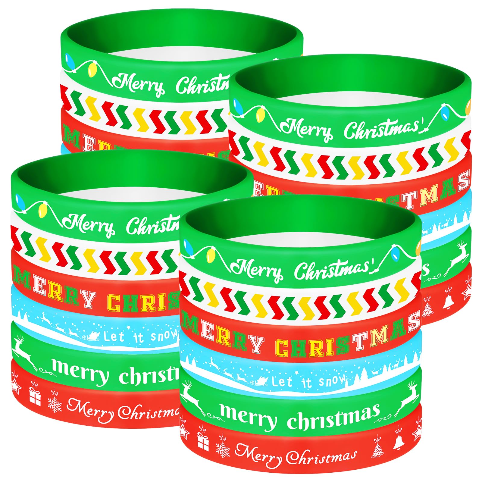 NEBURORA Pack of 24 Christmas Silicone Bracelets 6 Styles Silicone Bracelets Christmas Bracelet for Christmas Party Decoration