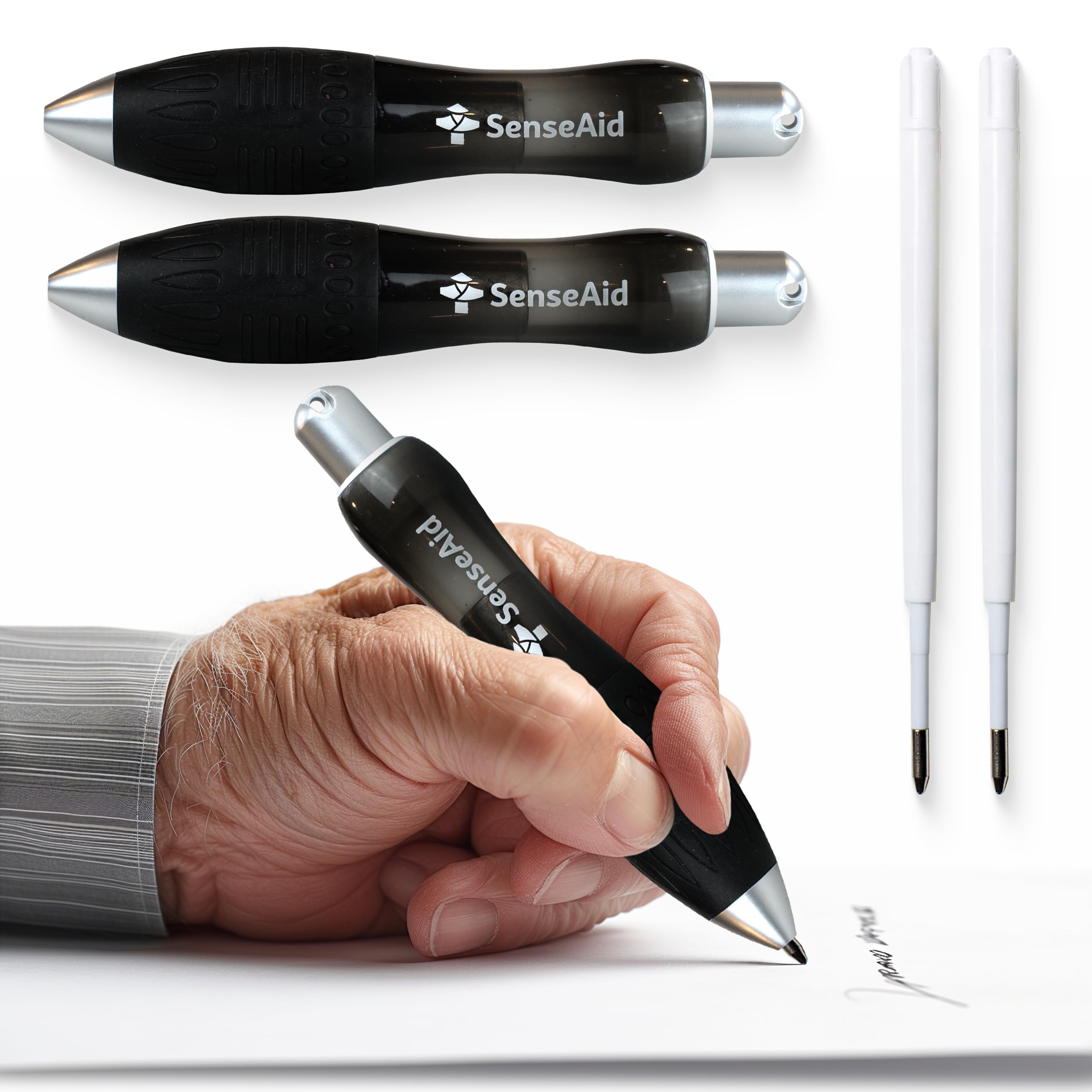 Fat Heavy Weighted Pens | Set of Two Super Big Pens Including TWO BONUS INK REFILLS | Large Wide Grip Pens Aids Writing For Those With Arthritis, Parkinson's, Carpal Tunnel & Essential Hand Tremors