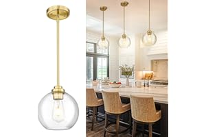 JAZAVA 8 inch Modern Gold Pendant Light Fixtures, Mid Century Globe Pendant Lights with Clear Glass, 1 Light Hanging Lights for Kitchen Island, Bathroom, Dining Room (1 Pack), PL101BG-L