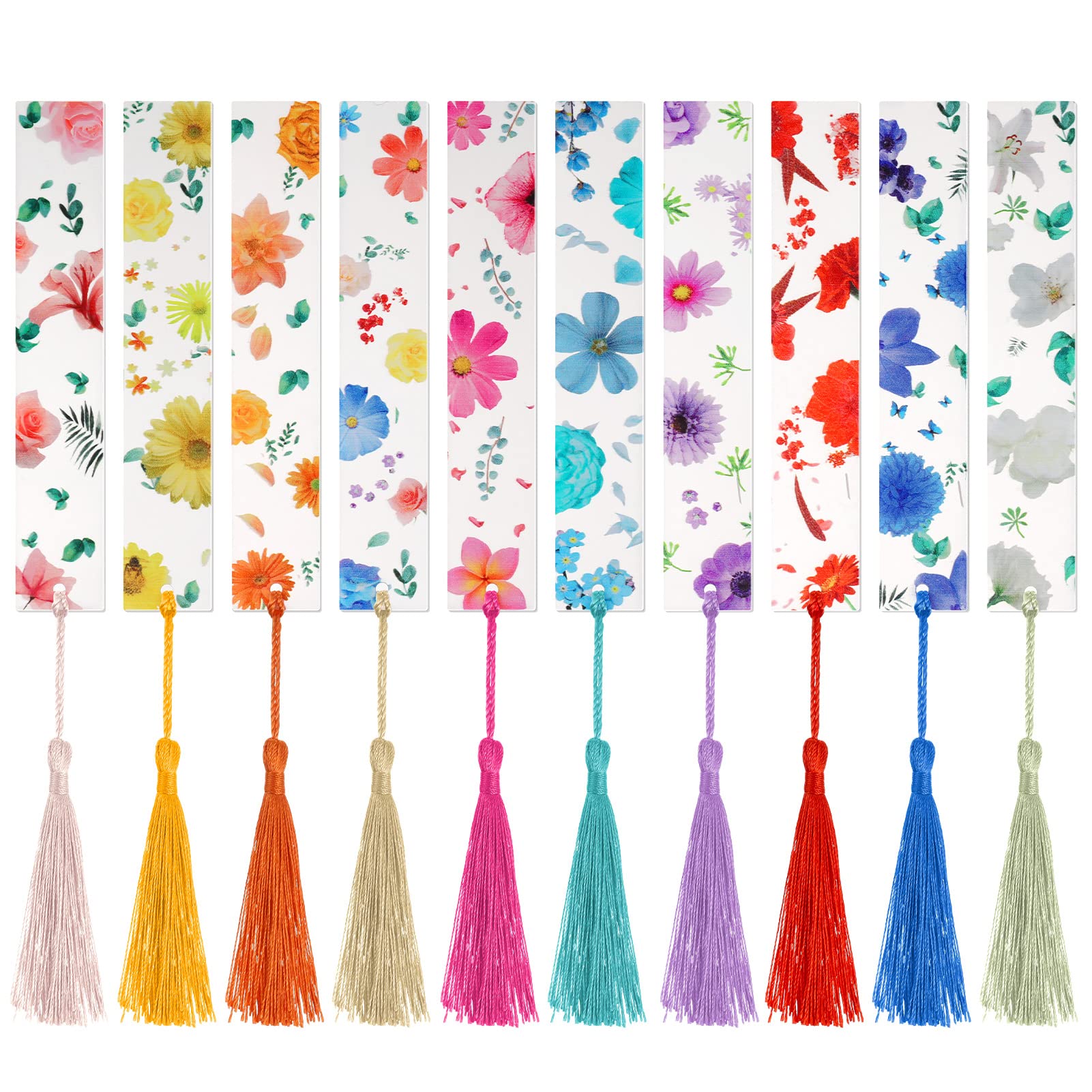 Dacitiery 10 Pcs Pressed Flower Bookmarks, Dried Flower Resin Bookmarks, Pressed Floral Reading Page Markers with Tassel Book Markers for Readers Teachers Students Graduation Birthday Gift
