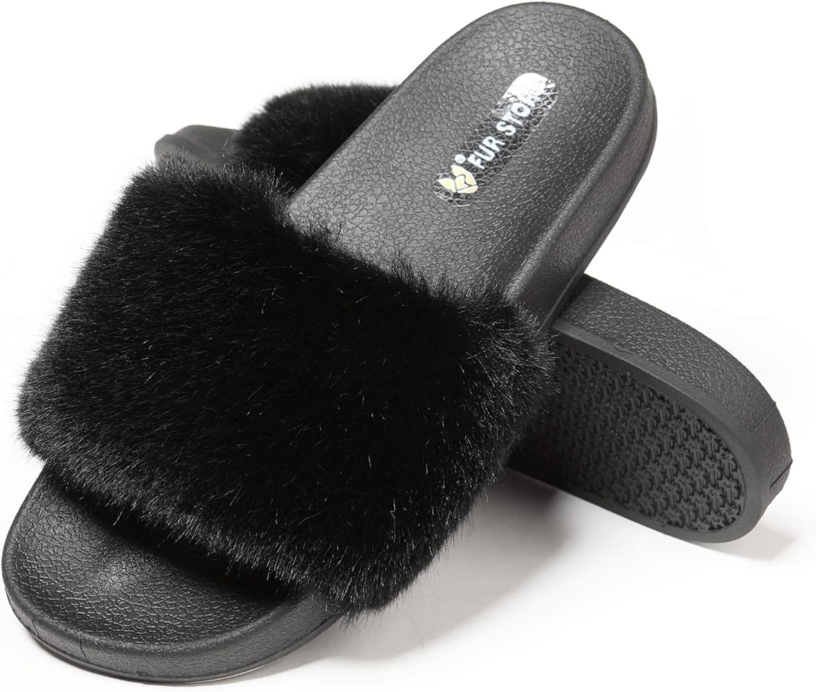 white slides with fur