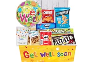 BEYOND THE BOX GET WELL GIFT basket, package for kids Unisex, child boy or girl Care package, Feel better soon for home or hospital after surgery w/Balloon, candy & snacks & greeting card