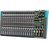 Depusheng PA16 Professional Audio Mixer Sound Board Console Desk System Interface 16 Channel Digital USB Bluetooth MP3 Computer Input 48V Phantom Power Built-in 256 Reverb Effect, Black