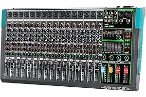 Depusheng PA16 Professional Audio Mixer Sound Board Console Desk System Interface 16 Channel Digital USB Bluetooth MP3 Computer Input 48V Phantom Power Built-in 256 Reverb Effect, Black