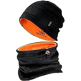 Winter Beanie Hat Scarf for Men Women Knit Thick Fleece Lined Warm Windproof Ski Skull Cap Neck Warmer Gaiter Face Scarf Set