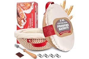 Banneton Proofing Basket Set - 2 x 9" Round with Liners & Covers & Bread Lame | Cotton Rope Sourdough Bread Proofing Basket, 