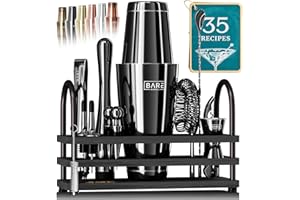 Pro Cocktail Kit | Mixology Bartender Kit | 14-Piece Cocktail Shaker Set | Martini Home Bartending Bar Accessories | Incl. 35