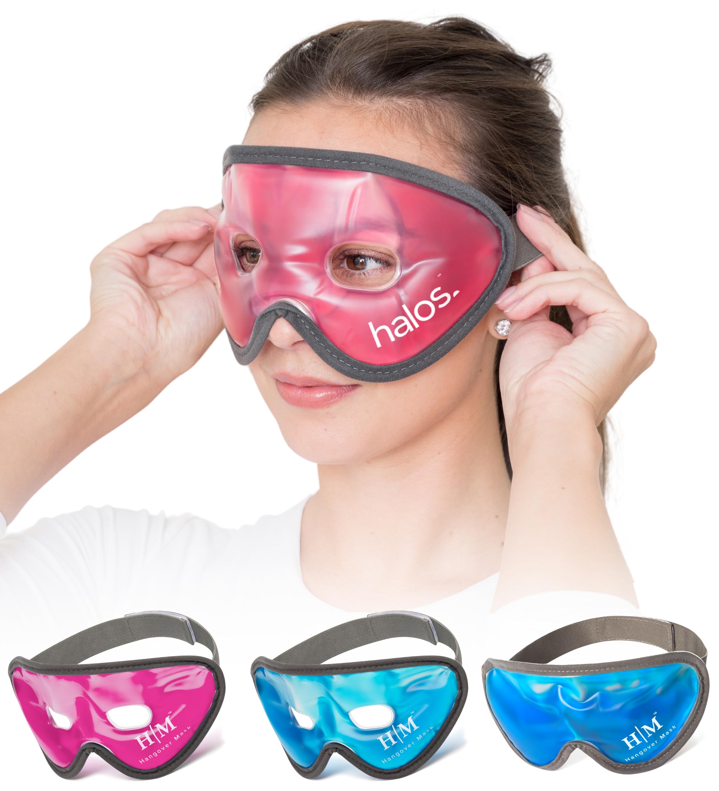 MyHalos Gel Eye Mask - Reusable Cooling Eye Mask with Adjustable Straps - Cold Mask for Puffy Eyes, Dark Circles and Hangovers - Eyes Ice Pack Compress for Sinus, Headaches & Puffiness, Pink