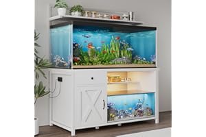 4EVER2BUY 55-75 Gallon Fish Tank Stand with Power Outlet, Led Light, Heavy Duty Aquarium Stand with Cabinet for Fish Tank Accessories Storage, Shelf, for Turtle Tank, Reptile Terrarium, 1100 LBS (White)
