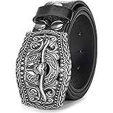 HinyBoeh Western-PU-Leather-Belts for Men and Women Cowboy-Cowgirl Longhorn-Bull-Pattern-Engraved-Buckle-Belt for Unisex