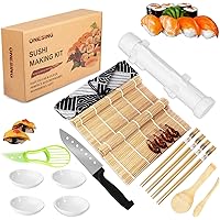ONESING 24 Pcs Sushi Making Kit Bamboo Sushi Rolling Mat Sushi Maker with Sushi Bazooka Avocado Slicer Bamboo Chopsticks…