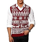 Arvilhill Men's Christmas Vest Sweater Warm Merry Sleeveless V-Neck Pullover(S-XXL)