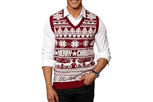 Arvilhill Men's Christmas Vest Sweater Warm Merry Sleeveless V-Neck Pullover(S-XXL)