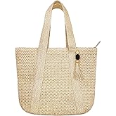 lifwimner Large Straw Beach Tote Bags For Women Woven Boho Handmade Shoulder Handbags for Summer Vacation Travel with Tassels