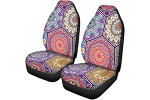 TOADDMOS Decorative Colorful Mandalas Patchwork Boho Flower Pattern Car Seat Covers Set of for 2 Front Seats,Auto Accessories Protectors Decor Universal Fit for Car Truck SUV