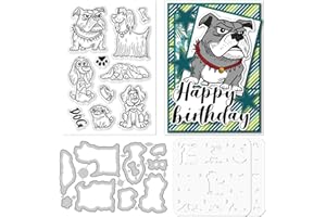 ORIGACH Funny Dogs Layering Stencil for Card Making, Stencil Template Silicone Clear Stamps and Metal Die Sets for DIY Scrapb