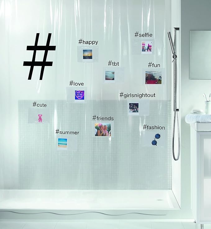 Spirella Anti-Schimmel Duschvorhang Hashtag zum selber befüllen, Anti-Bakteriell, waschbar, wasserdicht Vinyl 180x200cm