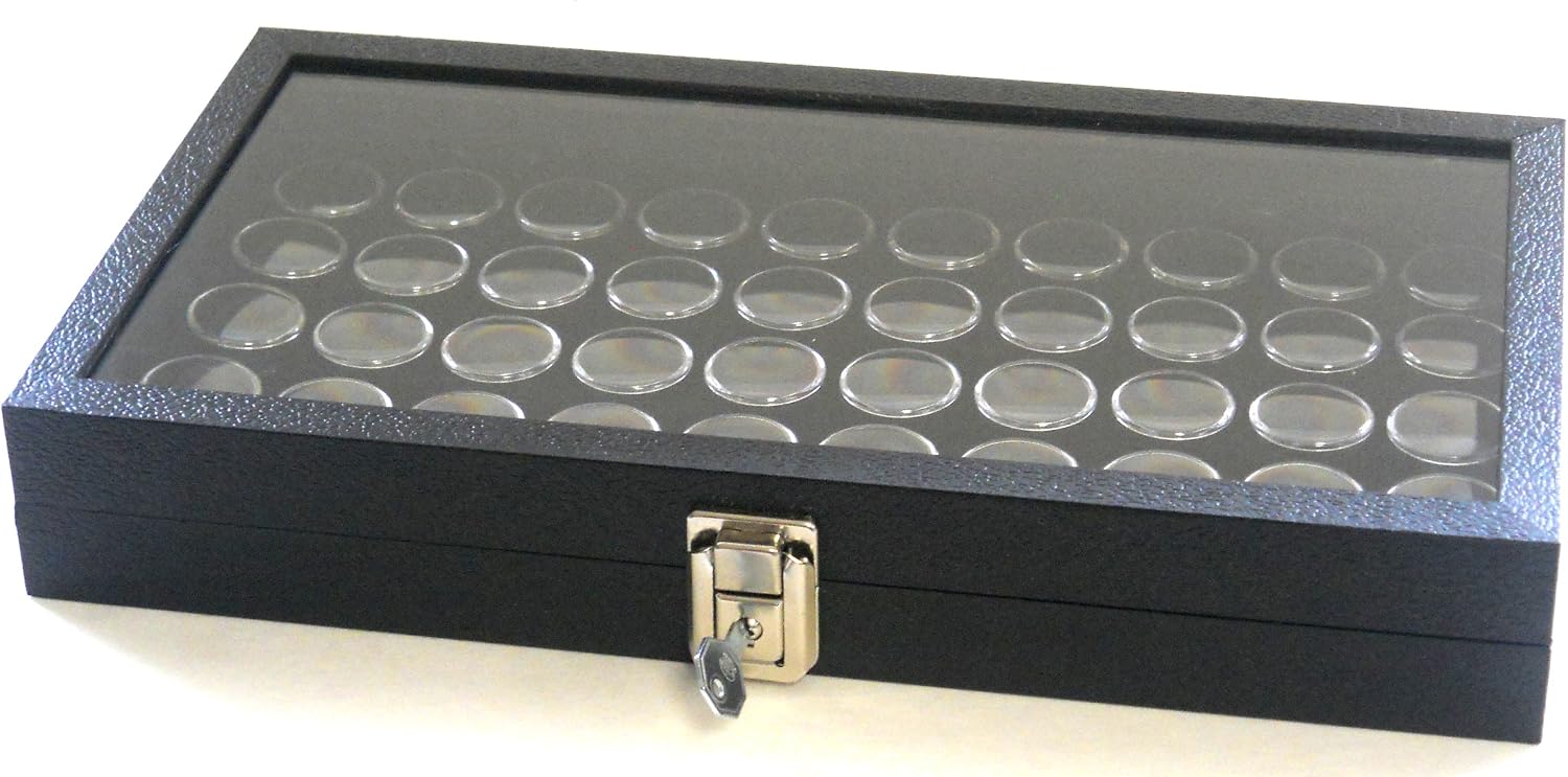 Vetrina Portagioie Findingking – 24 Vasetti In Plastica Trasparente, Piano In Vetro, Nero, Impilabile, Per Gemme E Perline