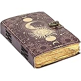 Sun & Moon Vintage Leather Journal for Men & Women 200 Pages of Antique Handmade Deckle Edge Vintage Paper, Leather Sketchbook, Drawing Journal, Printed leather Journal, Great Gift (7 x 5 Inch)
