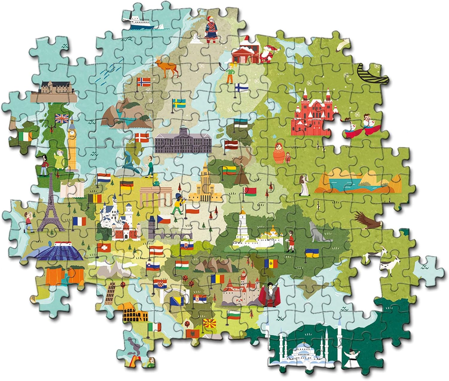 Clementoni 29061 Exploring Maps - Great People In Europe - Puzzle 250 Pezzi Per Bambini 7+ Anni - Formato 48,5x33,5 Cm - Made In Italy