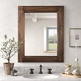 YOSHOOT Hand-Made Wooden Spliced Wall Mirror for Bathroom, Rustic Farmhouse Vanity Mirror, D&eacute;cor Wall Art, Solid Wood Frame, Vertical or Horizontal Hanging