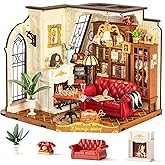 Rolife DIY Miniature House Kit Victorian Parlor 1:18 Scale Dollhouse Diorama, Tiny House Building Kit Antique Bookshelf Displ