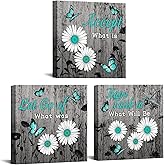 NutArtPic Rustic Daisy Wall Art Teal Grey Inspirational Quotes Canvas Painting Daisy Butterfly Artwork Vintage Flower Quotes Picture Prints for Farmhouse Home Decor 12''x12''x3pcs