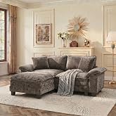 PHI VILLA 87.5" Oversized Sectional Loveseat Sofa with 1 Movable Ottoman | Chenille Smoky Grey, Wider Armrest, Comfy Deep Seat, Wood Frame, Modern Cloud Modular Couch for Living Room and Apartment