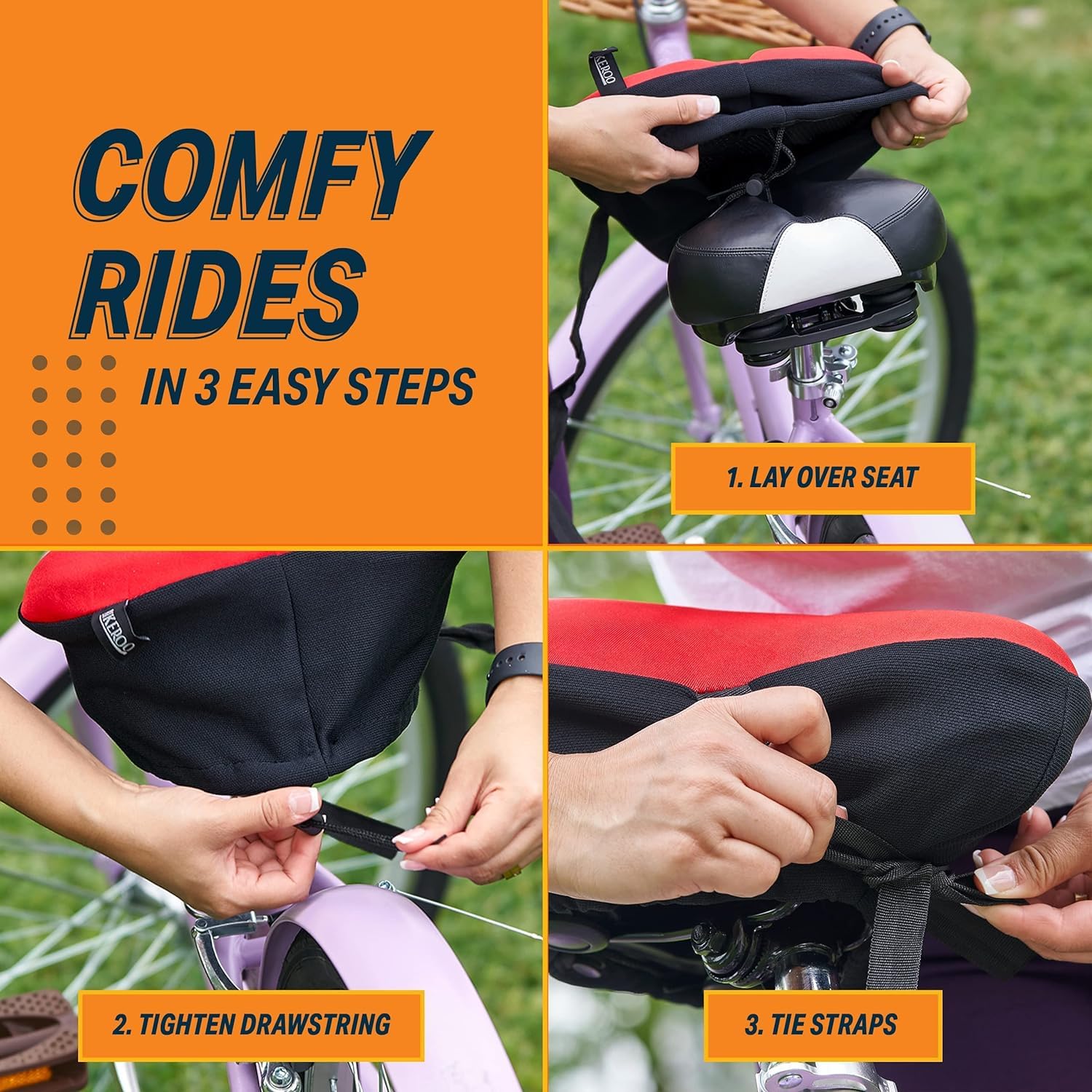 Bikeroo Bike Seat Cushion Padded Gel Wide Adjustable Cover for Men