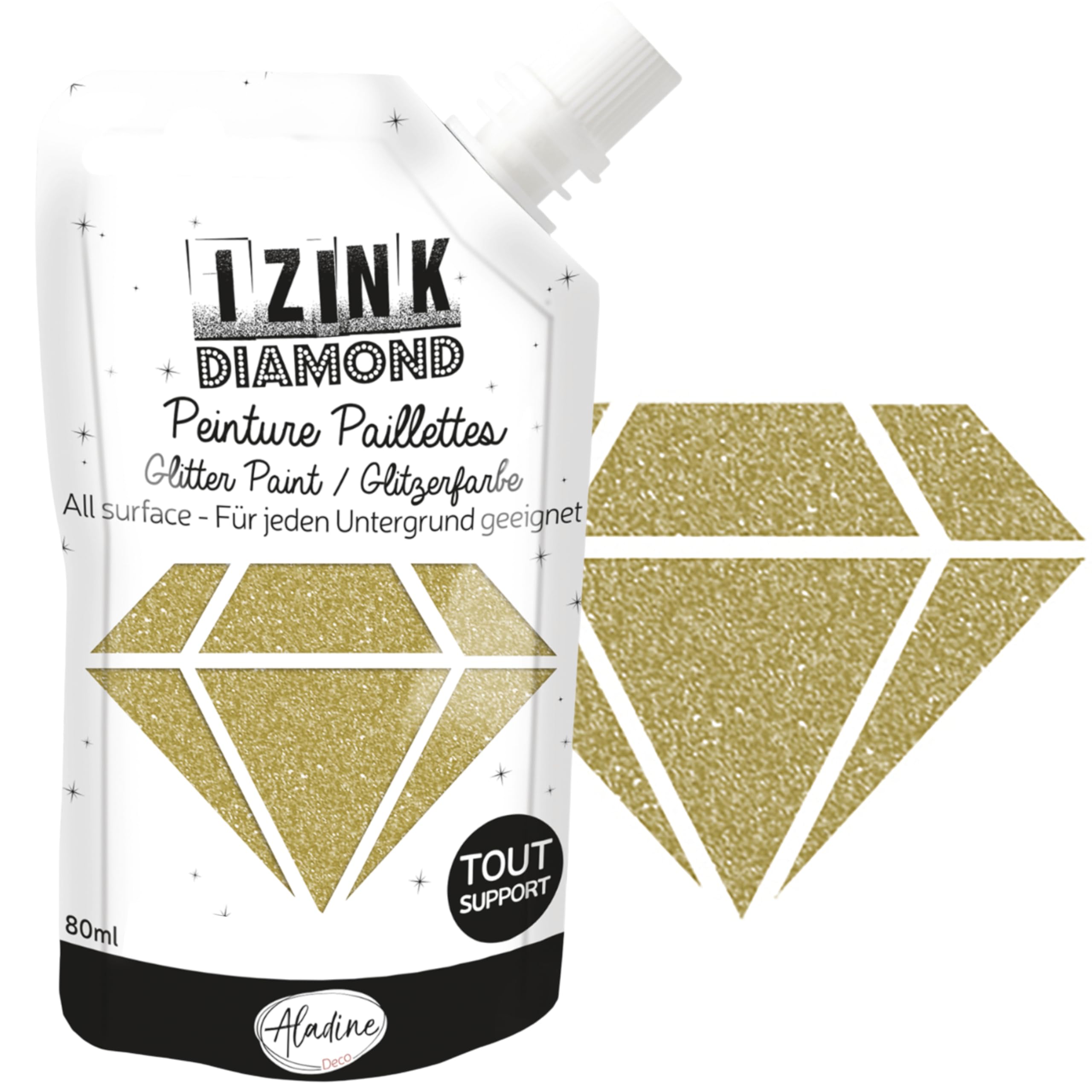 Aladine - Izink Diamond - Glitter Painting - Ultra Concentrated in Glitter - Decoration Any Support - DIY and Creative Leisure - Made in France - Soft Bottle 80 ml - Gold